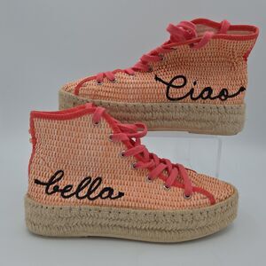 Anthropologie Ciao Bella High-Top Espadrille Raffia Sneakers sz 37/6.5-7